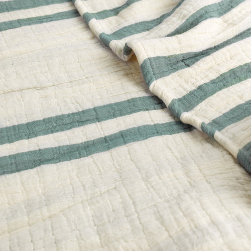 Striped Green Bedding - Woven Stripe 100% Cotton Bedspread Eucalyptus Yard