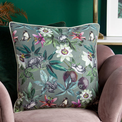 Floral Green Cushions - Wild Passion Creatures  Cushion Cover Sage Wylder