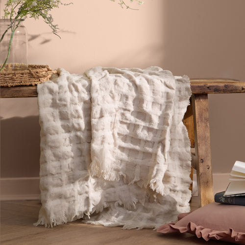 Check Beige Throws - Walton Waffle Fringed Throw Linen Wylder