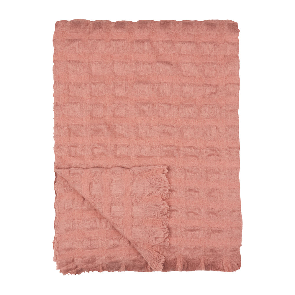 Walton Waffle Fringed Throw Rose