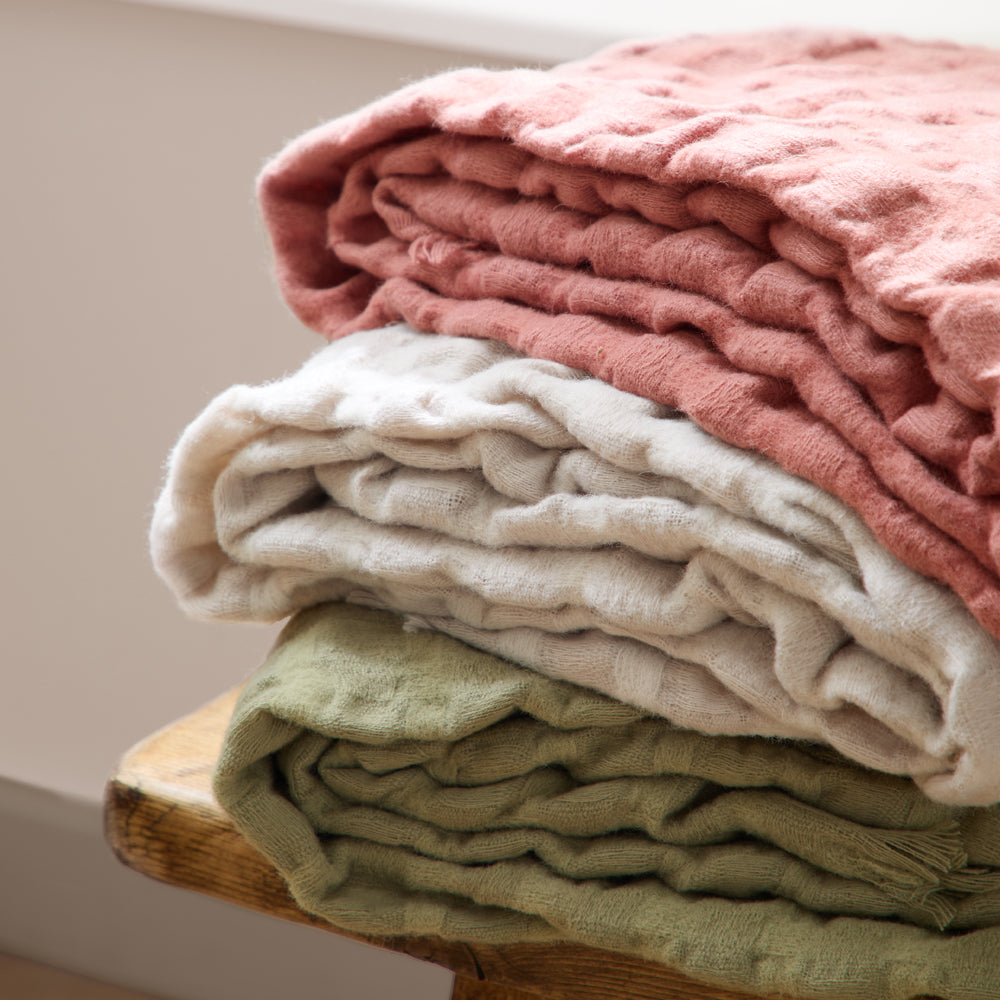 Walton Waffle Fringed Throw Rose
