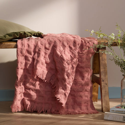 Check Pink Throws - Walton Waffle Fringed Throw Rose Wylder