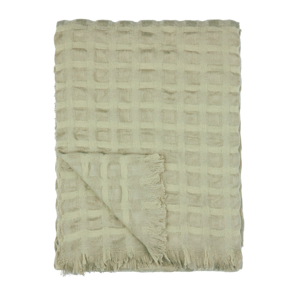 Walton Waffle Fringed Throw Sage