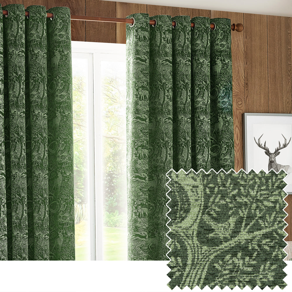 Winter Woods Fully Lined Chenille Eyelet Curtains Emerald