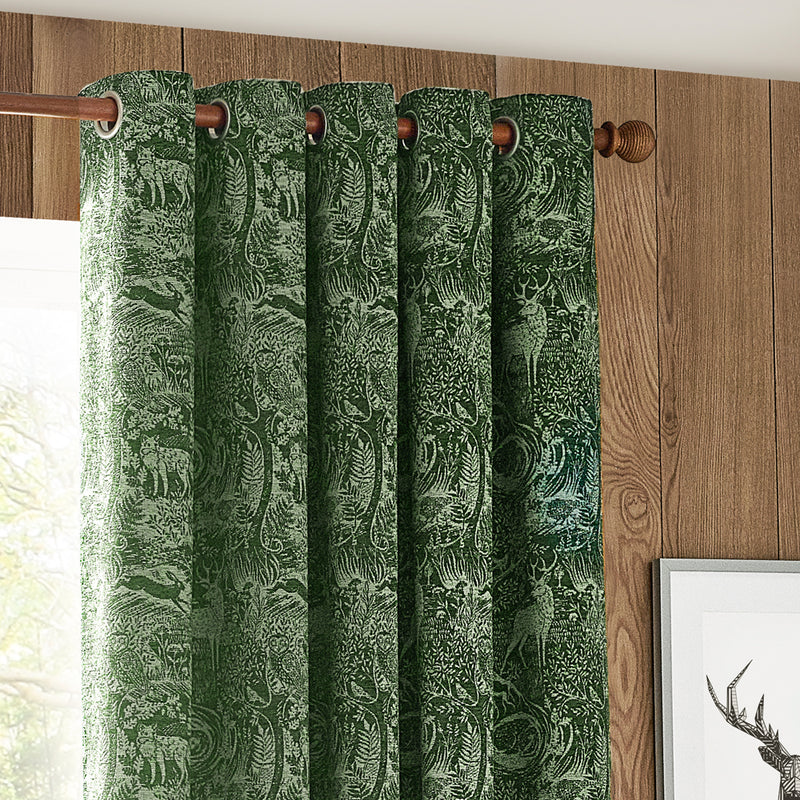 Animal Green Curtains - Winter Woods Animal Chenille Eyelet Curtains Emerald furn.