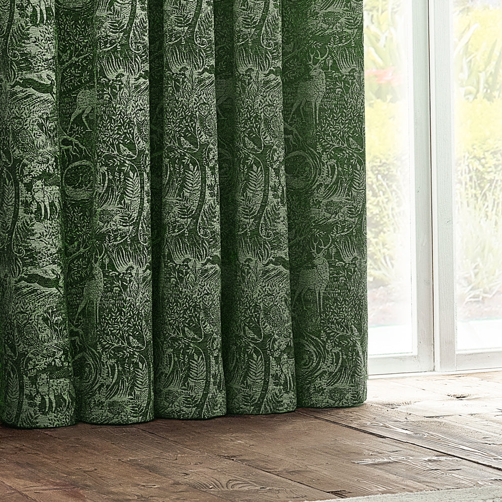 Winter Woods Fully Lined Chenille Eyelet Curtains Emerald