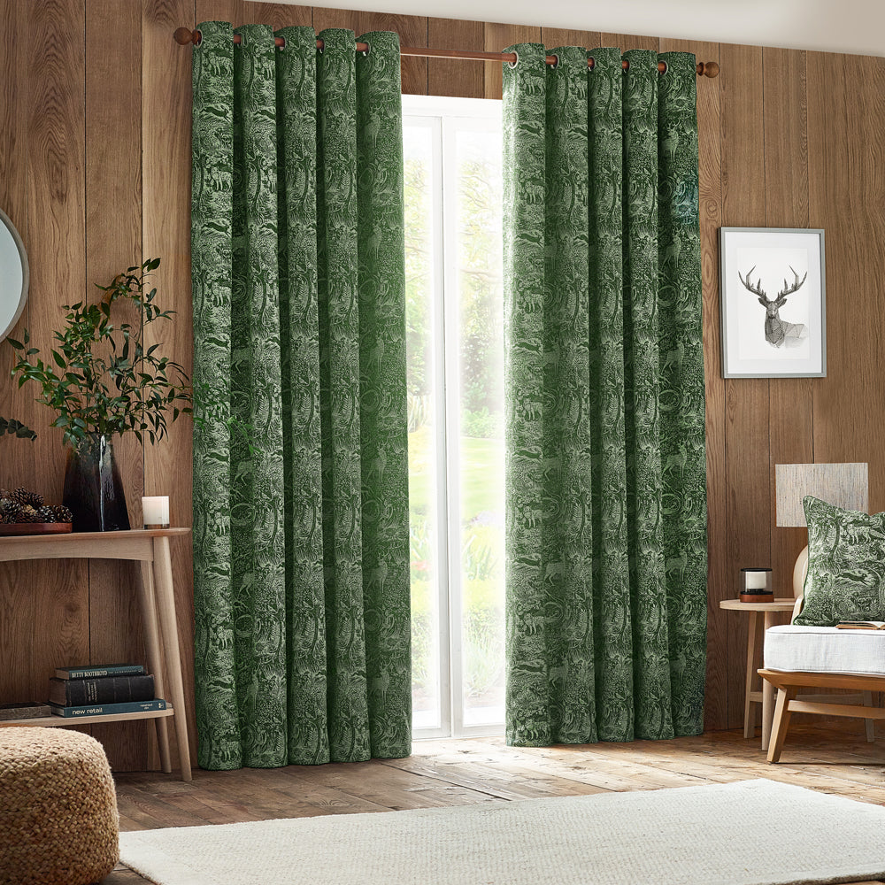 Winter Woods Fully Lined Chenille Eyelet Curtains Emerald