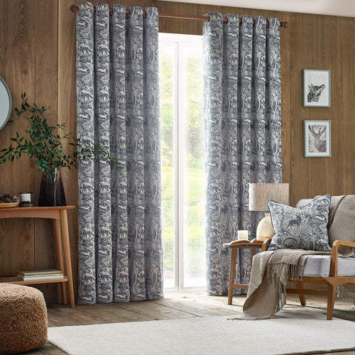 furn. Winter Woods Animal Chenille Eyelet Curtains in Midnight
