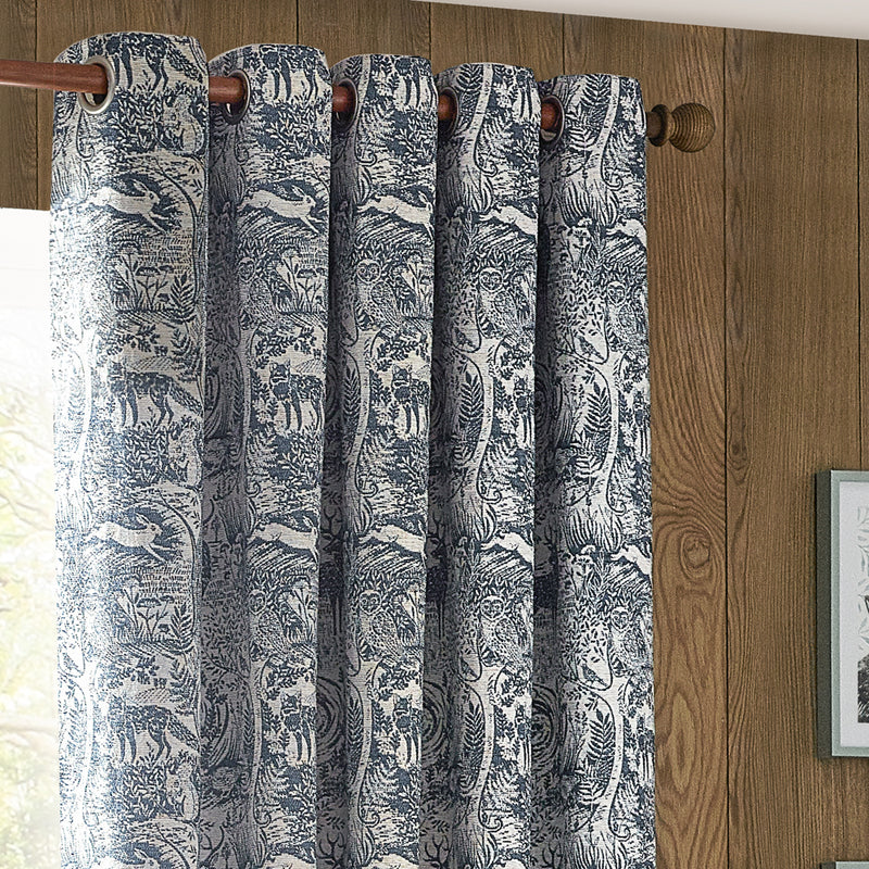 Animal Blue Curtains - Winter Woods Animal Chenille Eyelet Curtains Midnight furn.