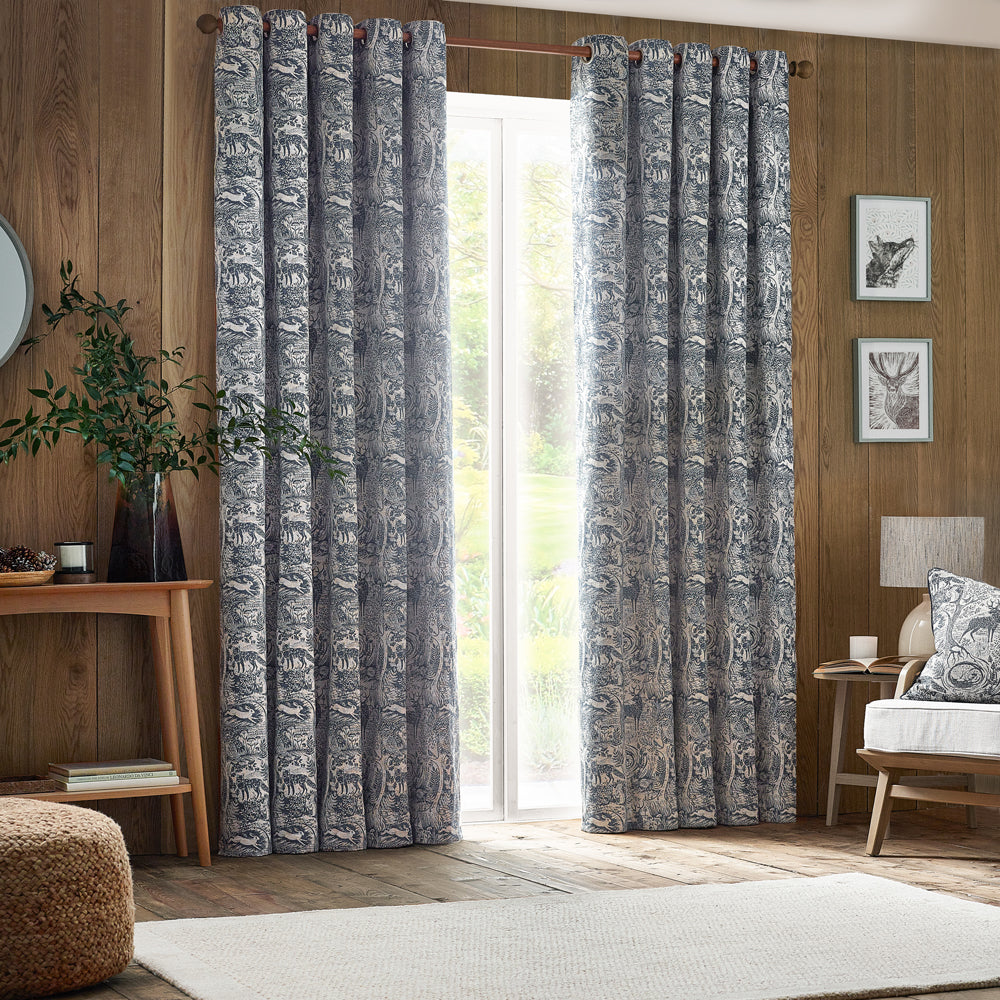 Winter Woods Fully Lined Chenille Eyelet Curtains Midnight