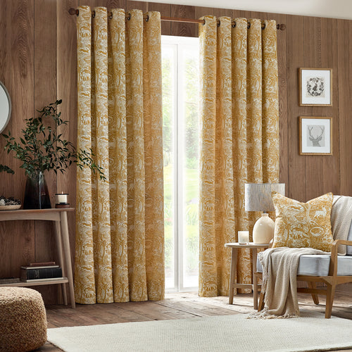 Animal Yellow Curtains - Winter Woods Animal Chenille Eyelet Curtains Ochre furn.