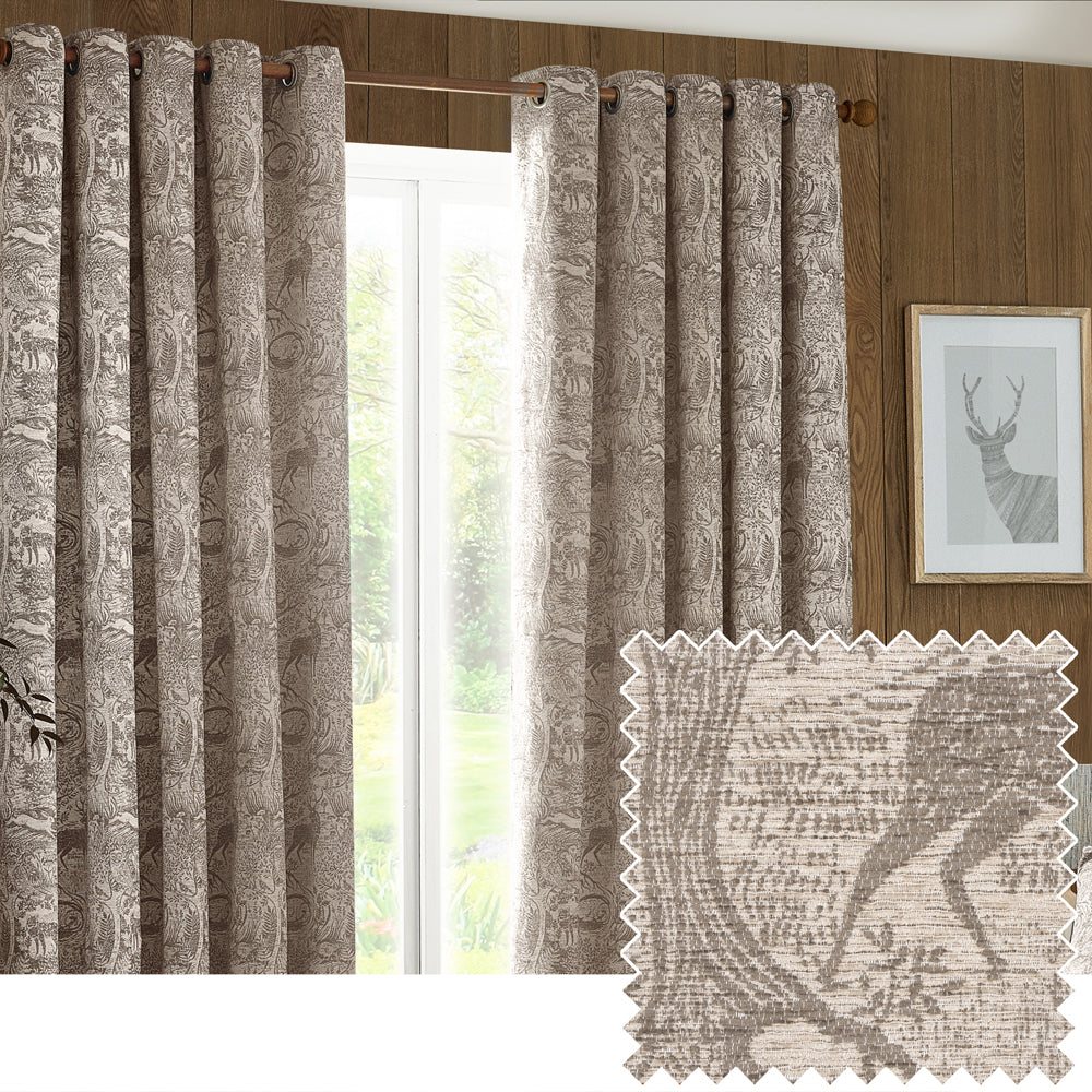 Winter Woods Fully Lined Chenille Eyelet Curtains Taupe