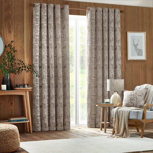 Animal Beige Curtains - Winter Woods Animal Chenille Eyelet Curtains Taupe furn.
