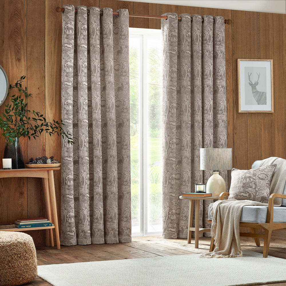 Winter Woods Fully Lined Chenille Eyelet Curtains Taupe