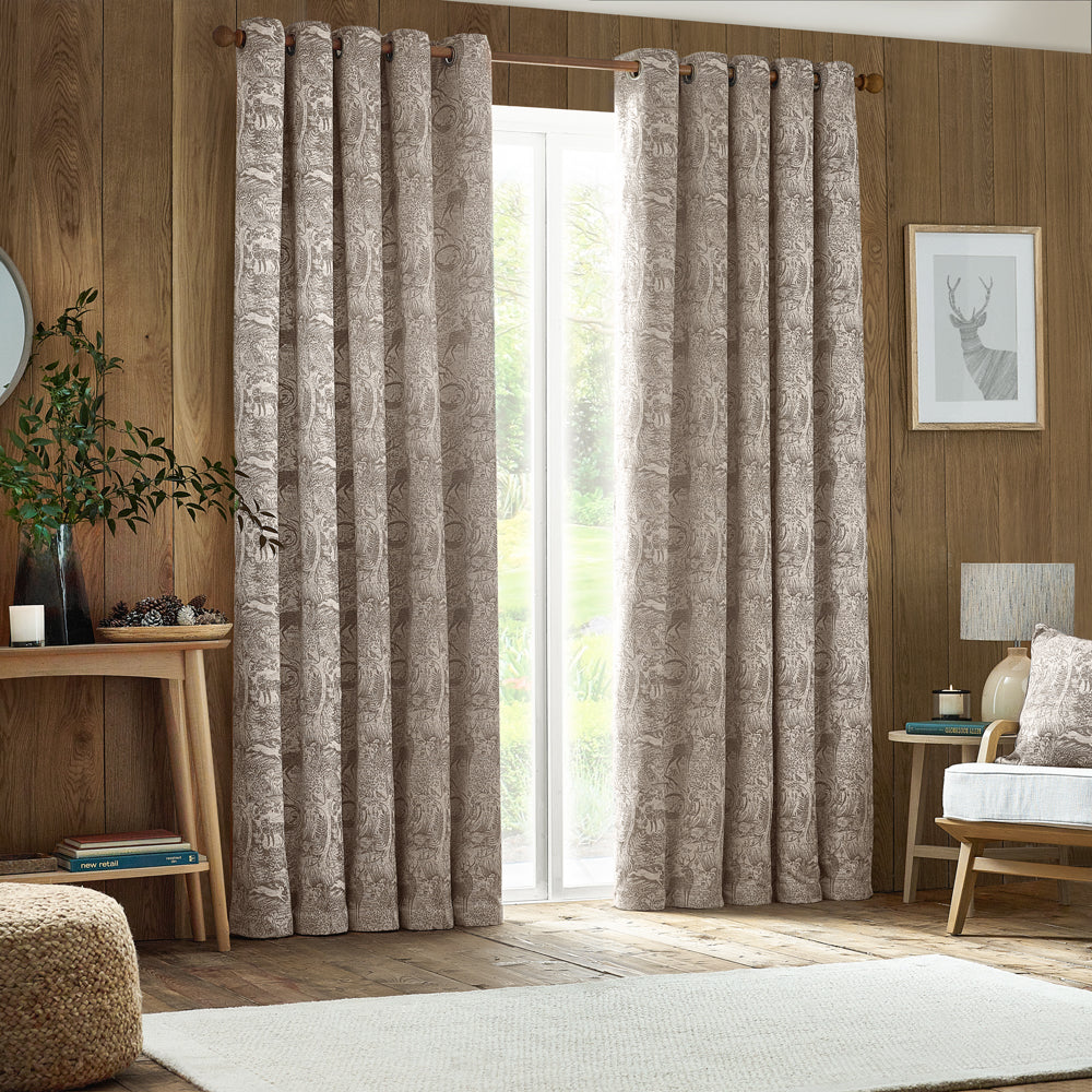 Winter Woods Fully Lined Chenille Eyelet Curtains Taupe