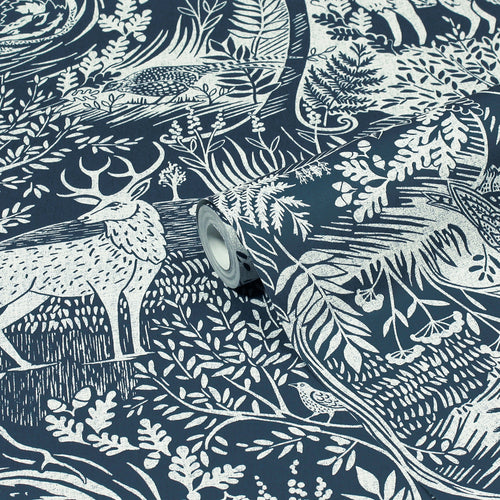 Animal Blue Wallpaper - Winter Woods  Wallpaper Sample Blue furn.