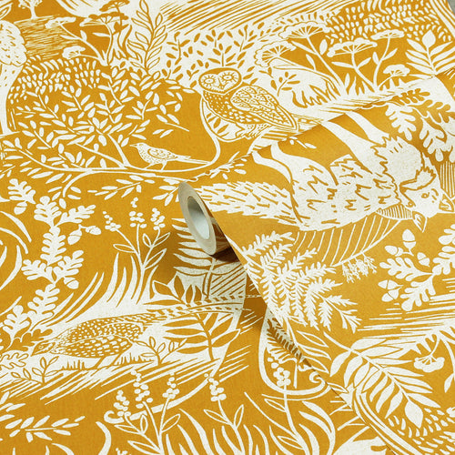 Animal Yellow Wallpaper - Winter Woods  Wallpaper Sample Ochre furn.