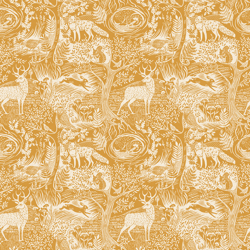 Animal Yellow Wallpaper - Winter Woods  Wallpaper Ochre furn.