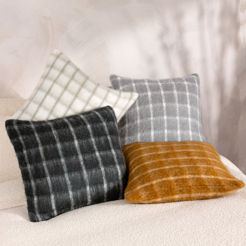 Check Grey Cushions - Yarrow Check  Cushion Cover Flint Grey Yard