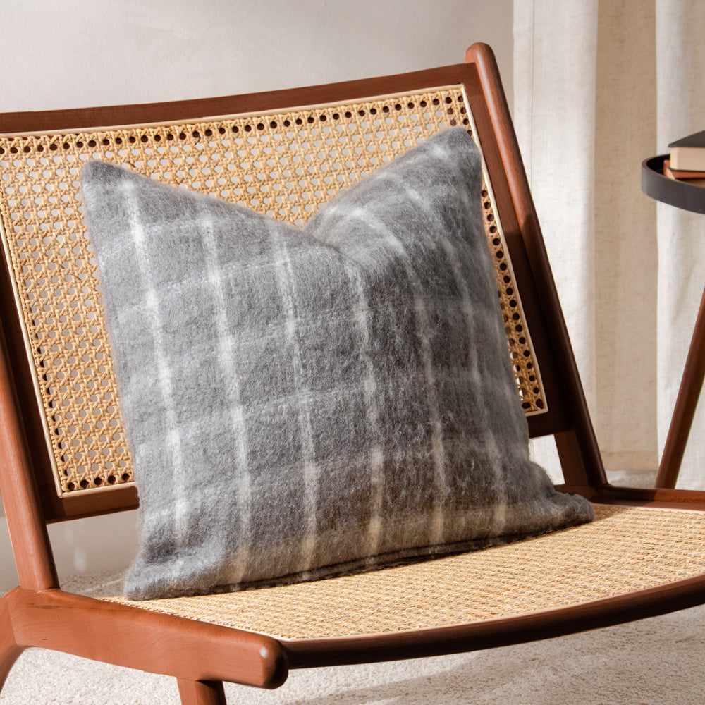 Check Grey Cushions - Yarrow Check  Cushion Cover Flint Grey Yard