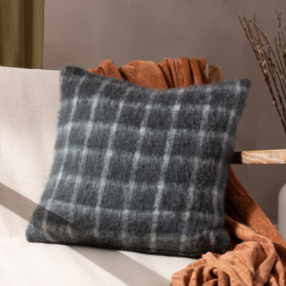 Check Grey Cushions - Yarrow Check  Cushion Cover Storm Grey Yard