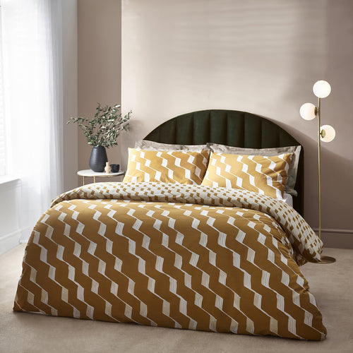 Abstract Yellow Bedding - Zabine Abstract Cotton Rich Reversible Duvet Cover Set Honey HÖEM
