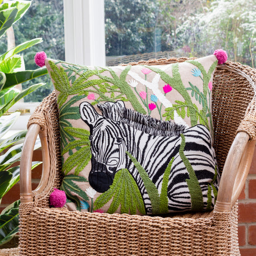 Animal Green Cushions - Zedra Embroidered Cushion Cover Fern Wylder